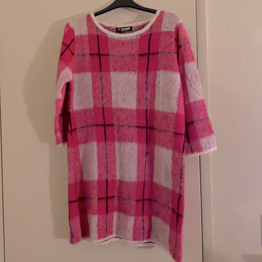 Pink check sweater dress.